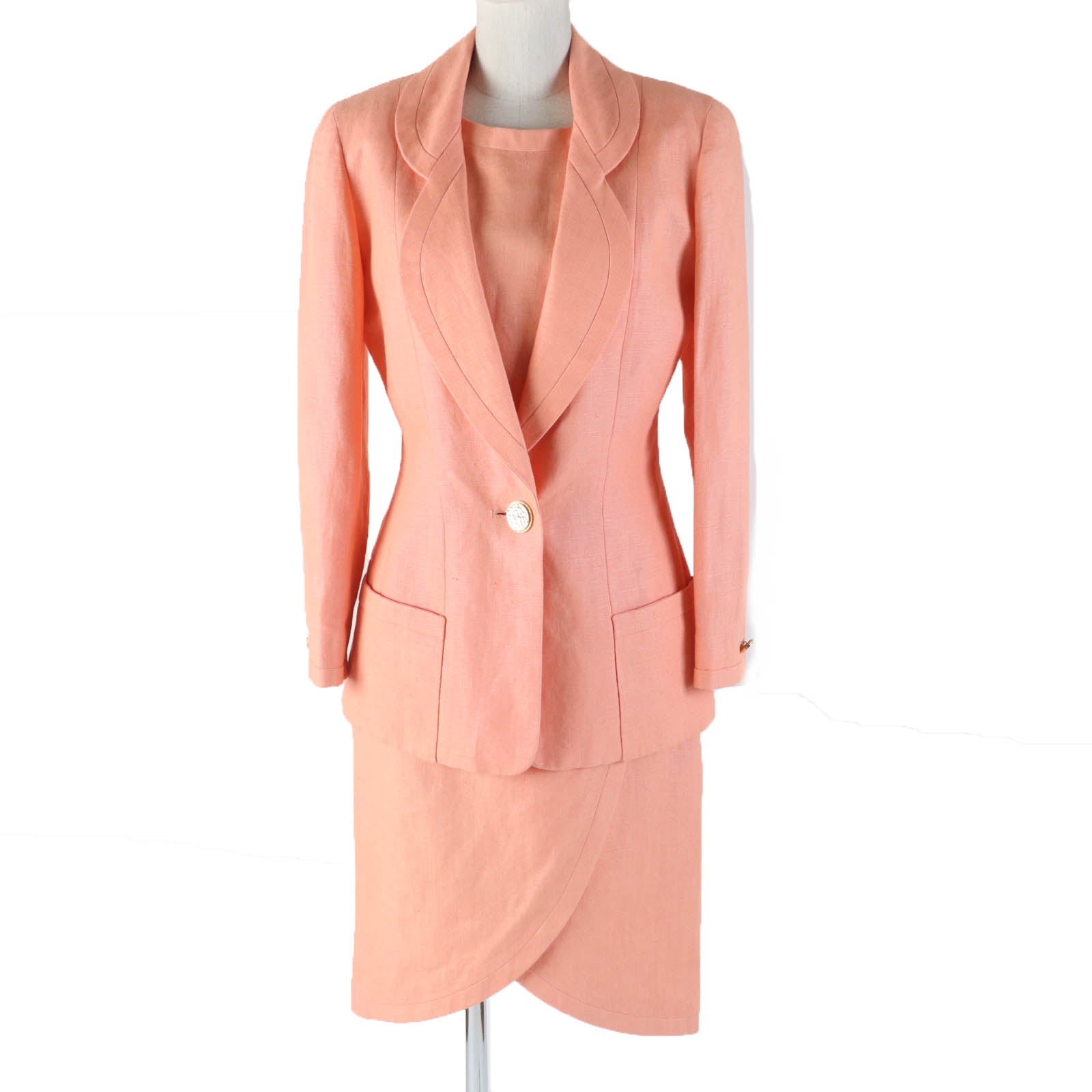 Chanel Vintage Linen Silk Jacket Dress Set Purple Pre-owned