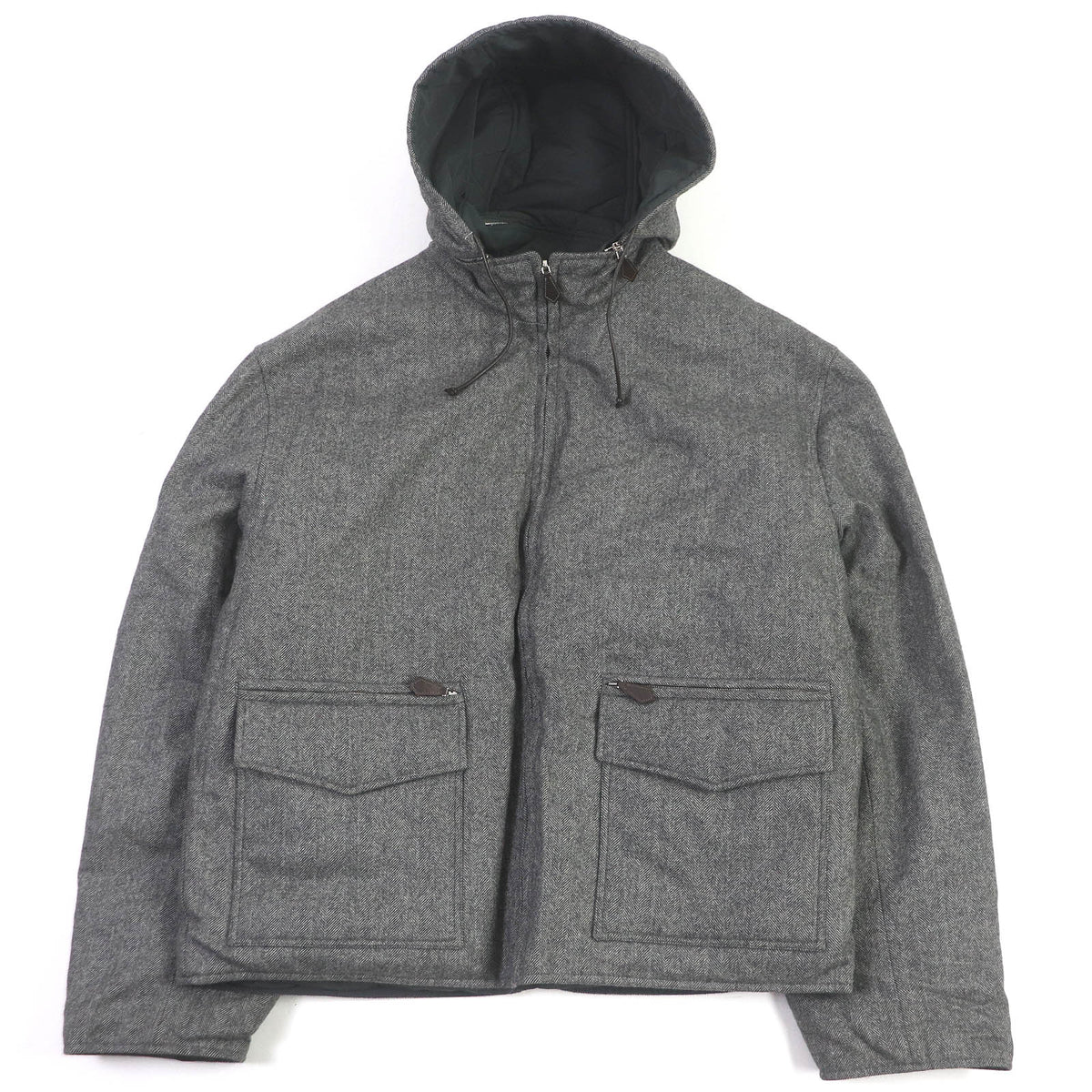HERMES Cashmere Nylon Reversible Down Jacket Gray 52