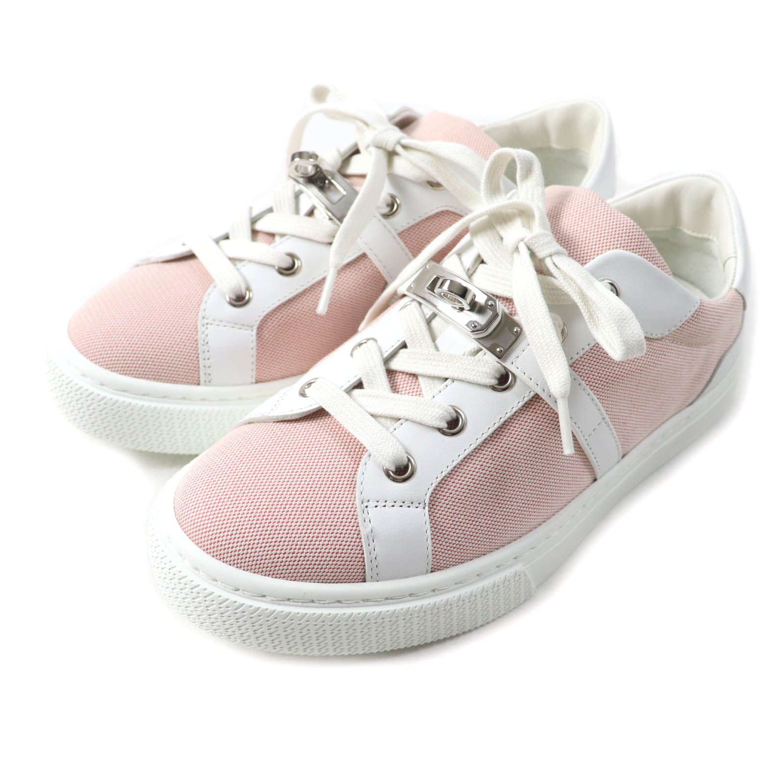 Hermes Day Kelly Buckle Canvas Leather Sneakers
