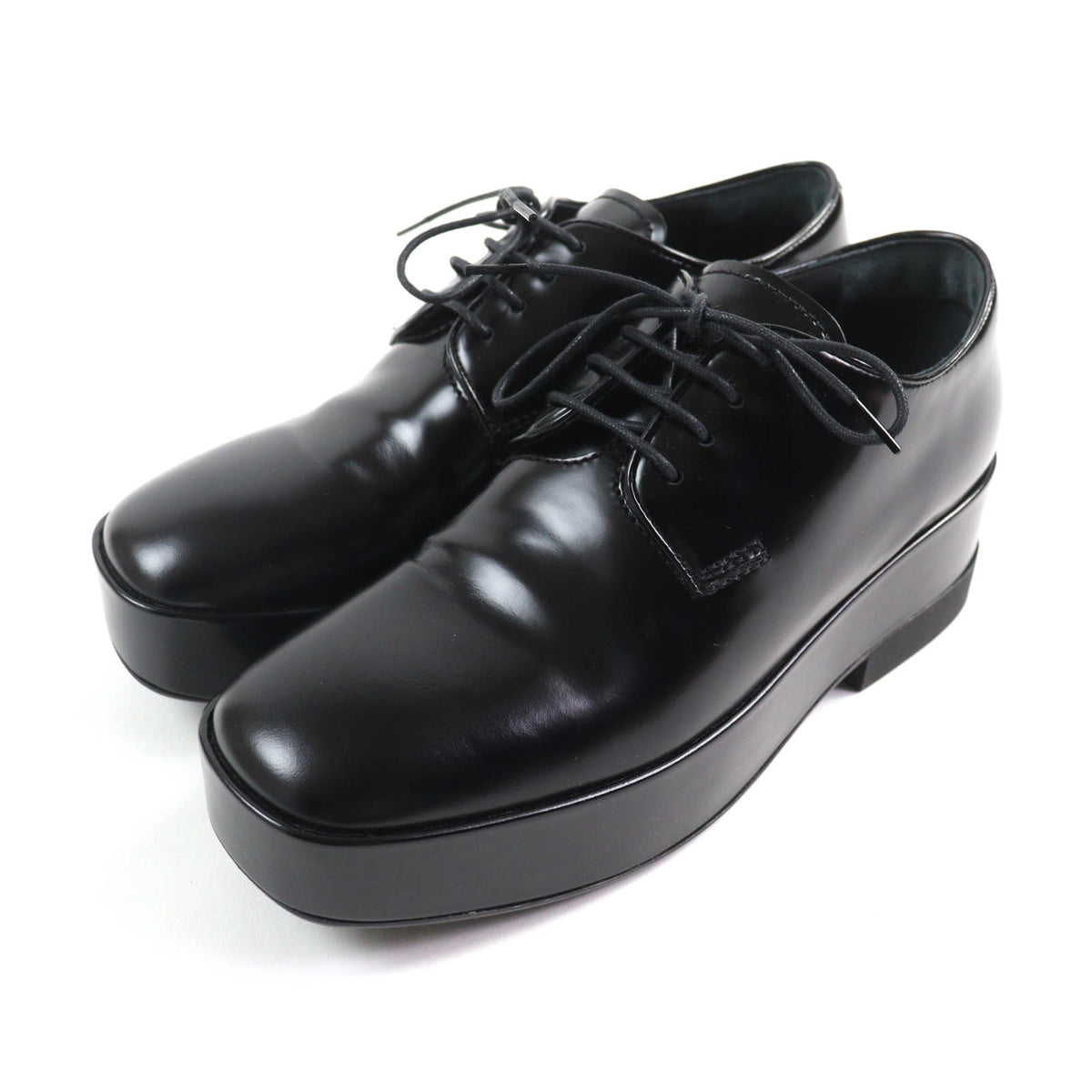 Prada Back logo leather lace-up platform dress shoes