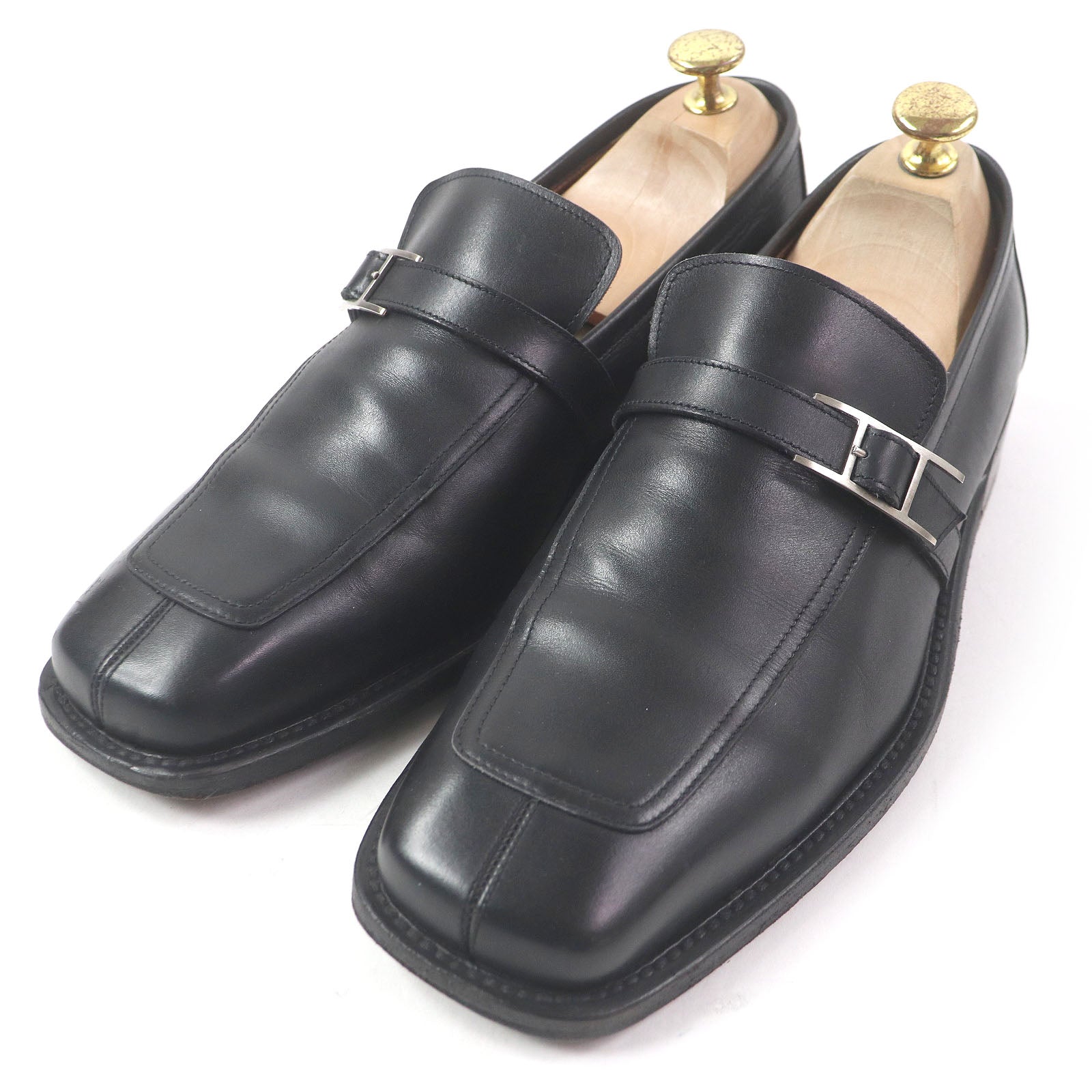Hermes H logo leather loafers