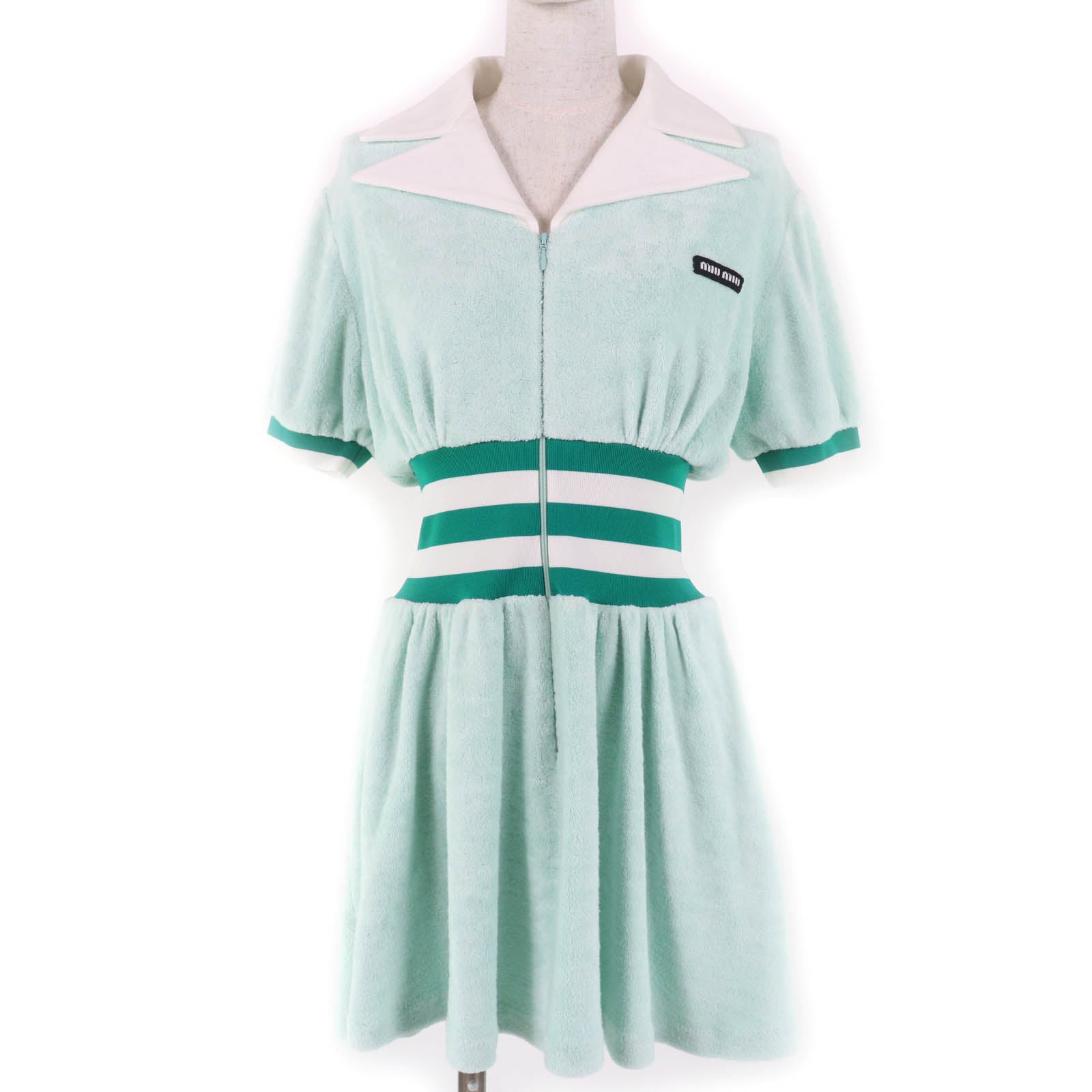 MiuMiu Logo embroidered pile one piece
