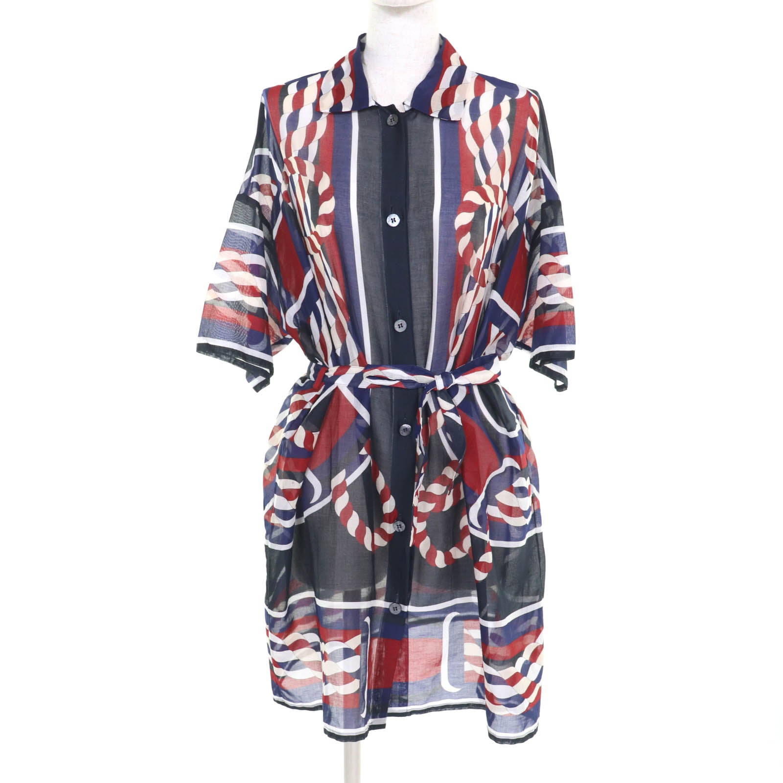 Hermes One piece Belted Canoe Pareo Tunic Cotton Dress