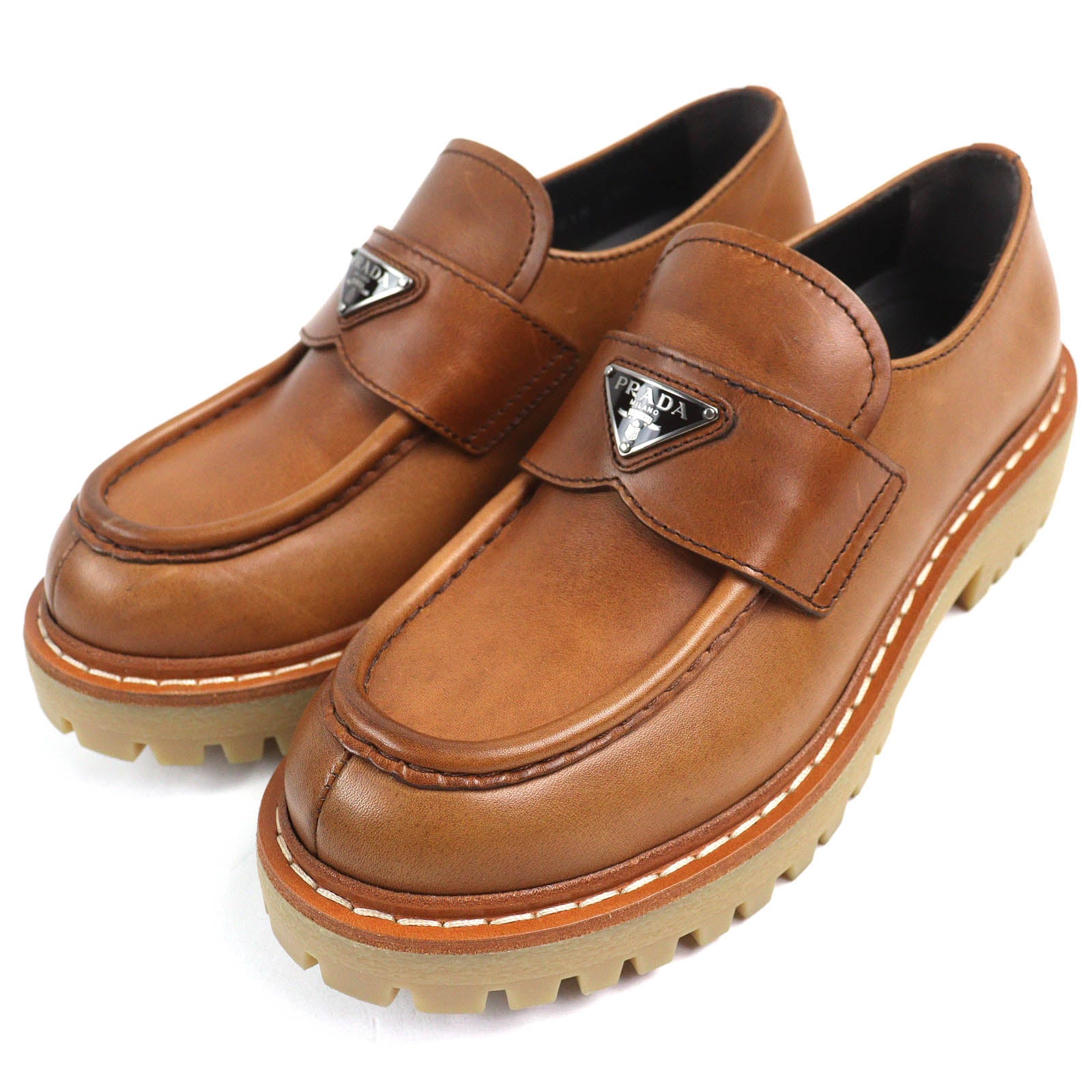 Prada Triangle Logo Leather Loafers