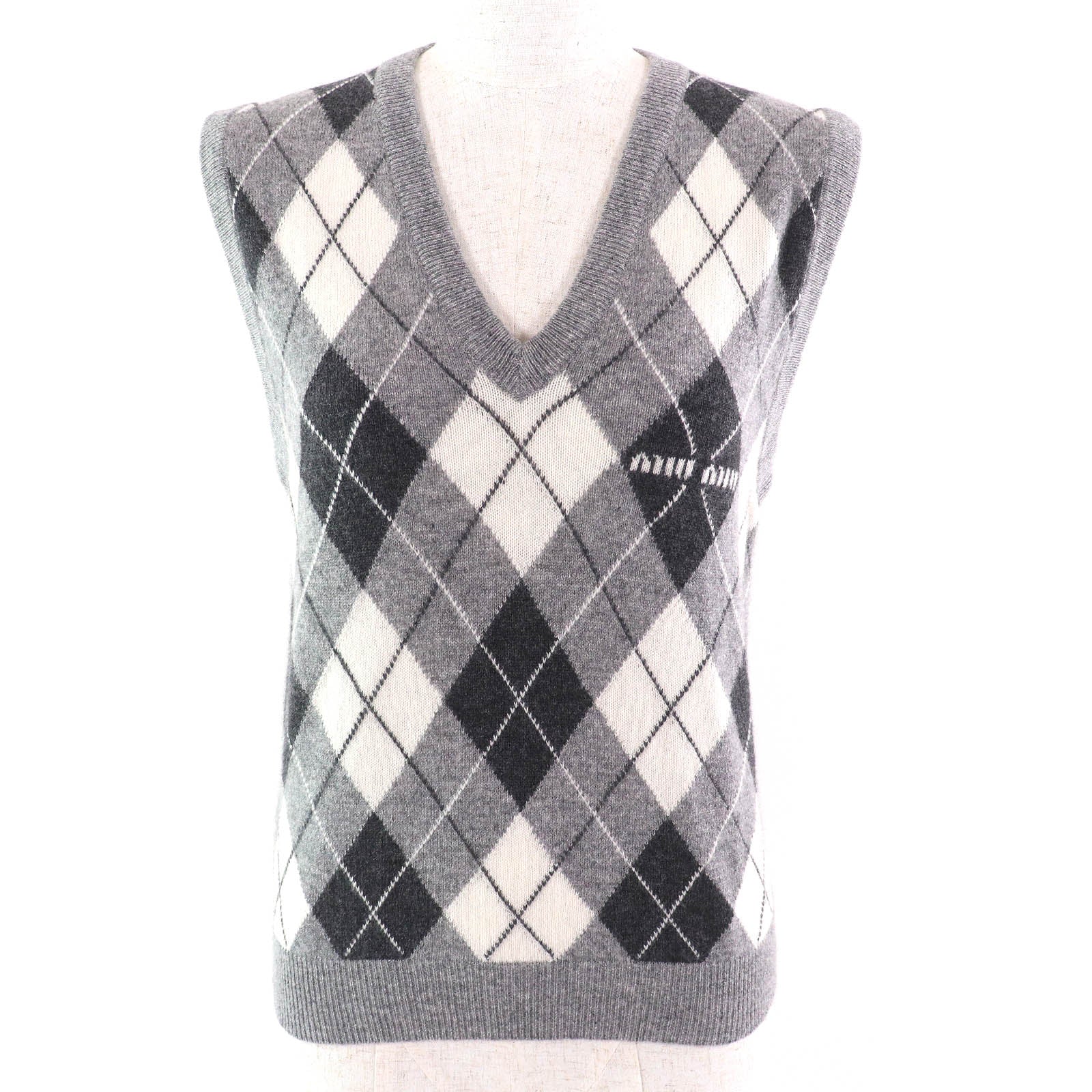 Miu Miu Best Logo Argyle Pattern Cashmere Knitwear