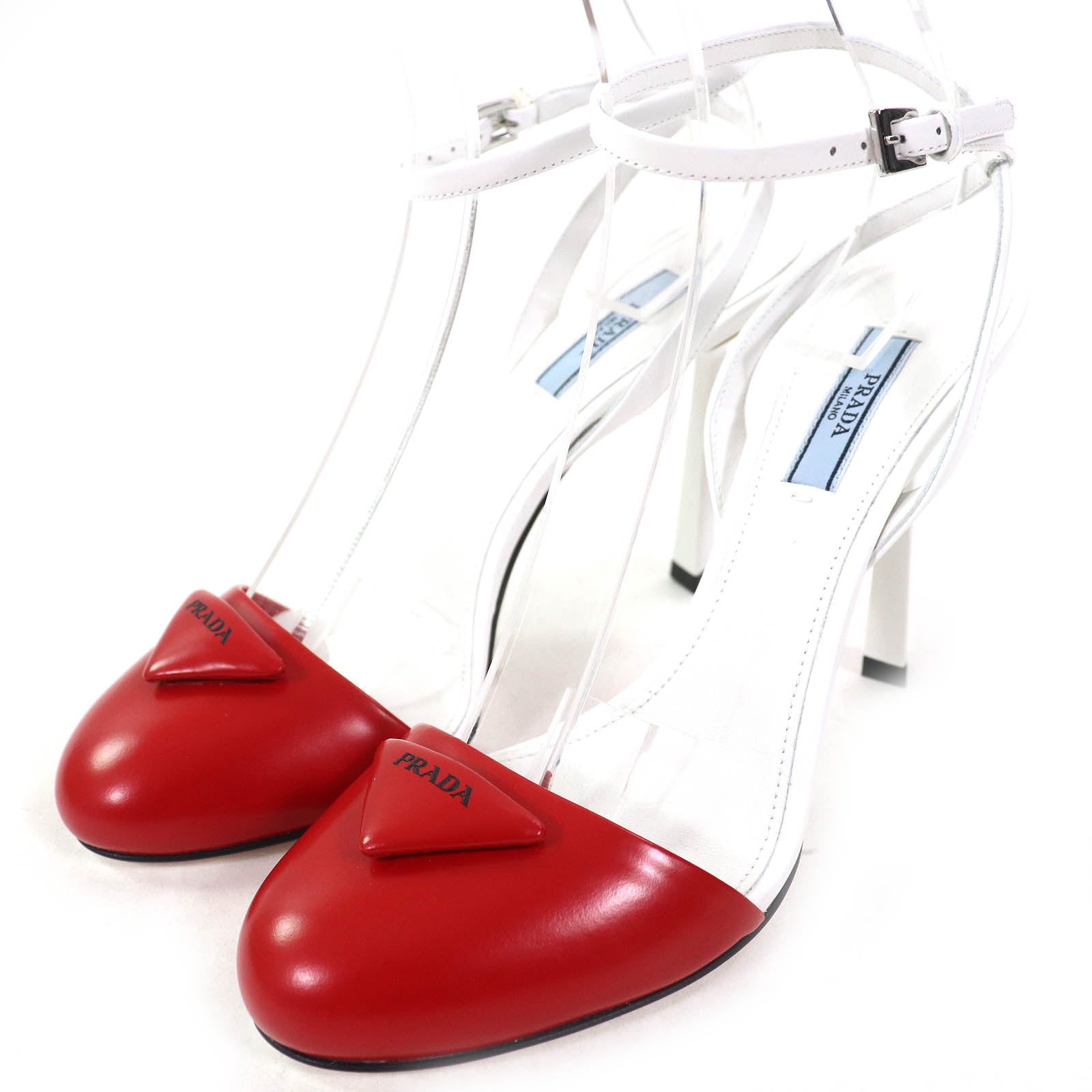 Prada Triangle Logo Strap Leather Pumps