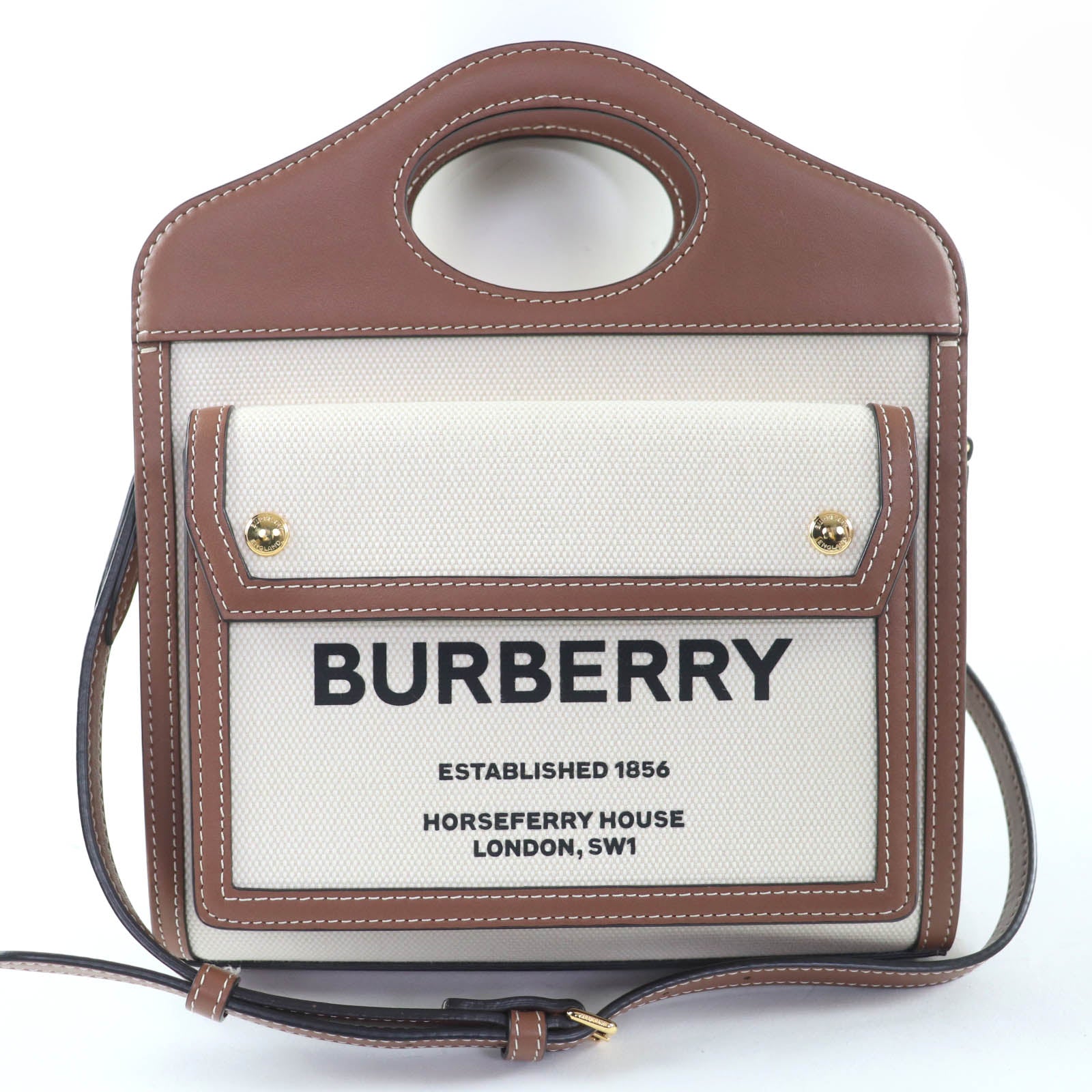 Burberry Pocket Cotton Canvas Leather 2way Shoulder Bag