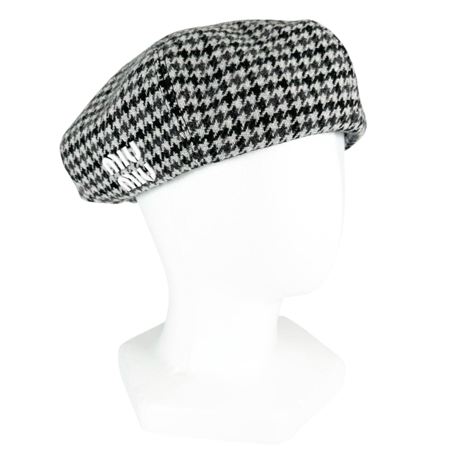Miu Miu Houndstooth Wool Beret