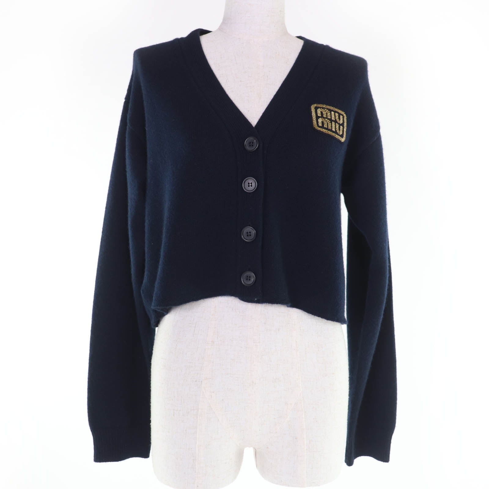 MIUMIU Logo patch 100% Cashmere Knit Cardigan