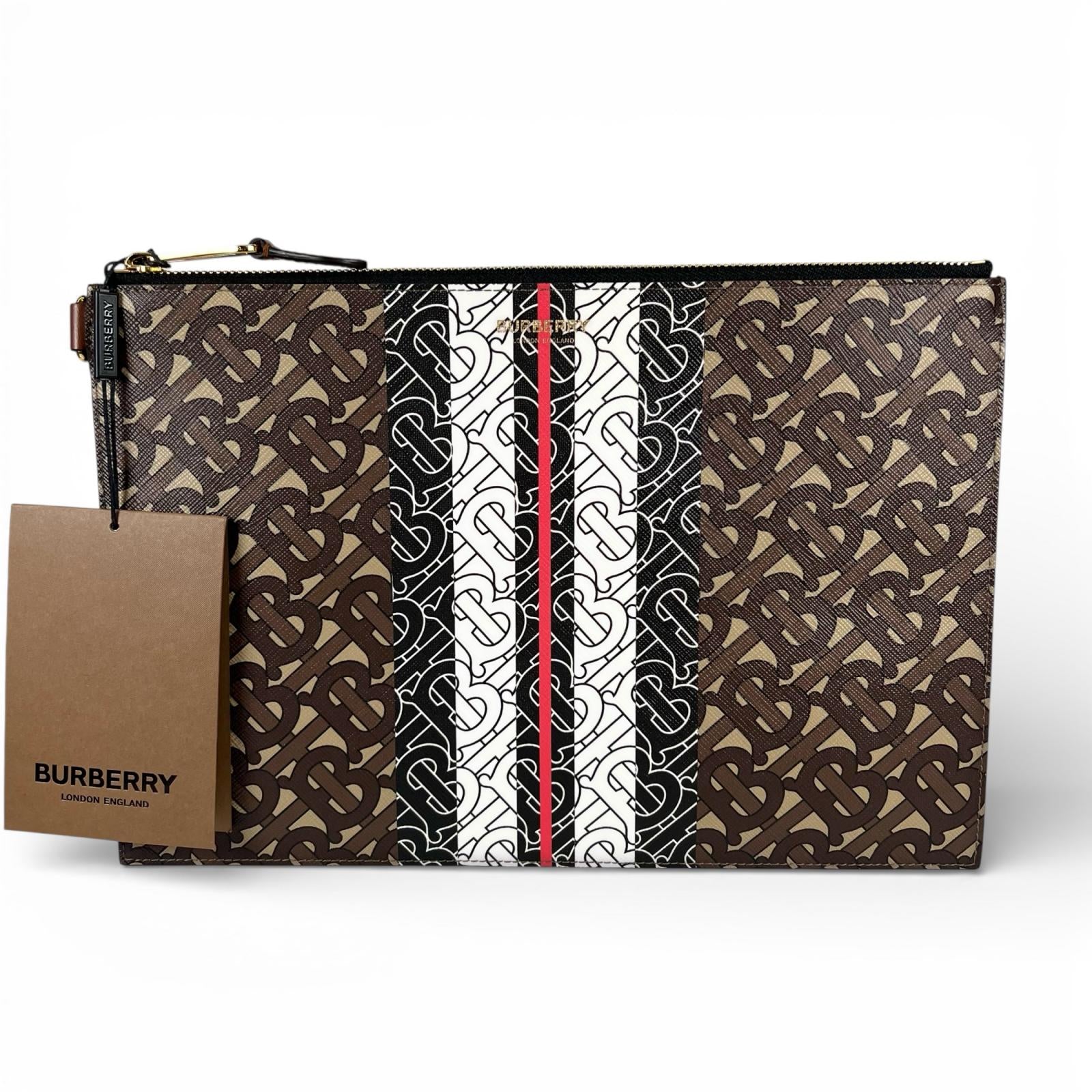 Burberry TB Monogram Stripe Cotton Clutch Bag