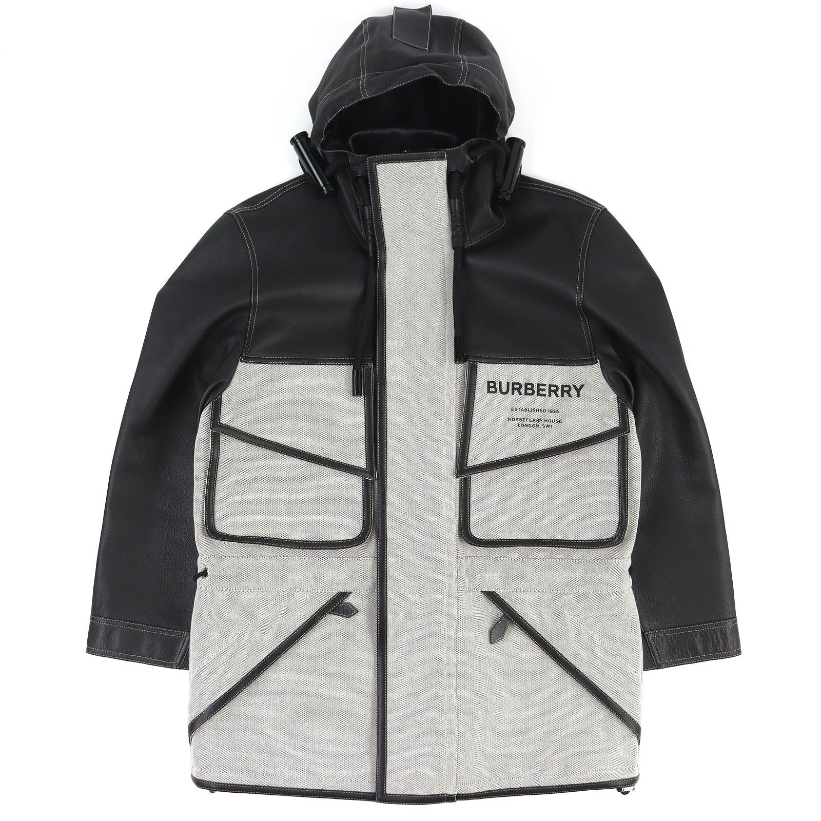 Burberry Horseferry Leather Canvas Hooded Jacket