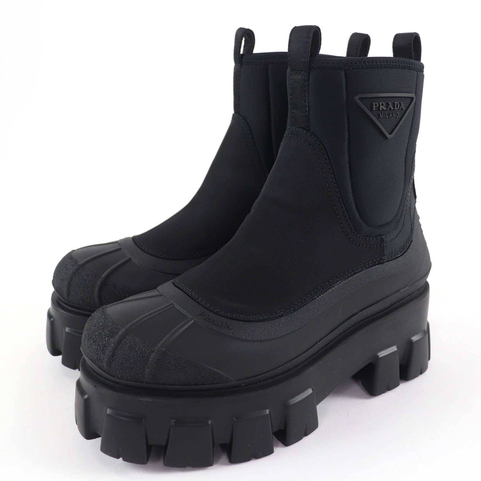 Prada Monolith Re-Nylon Triangle logo gabardine boots