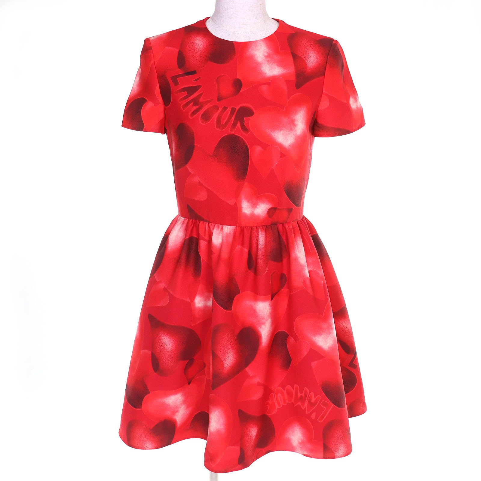 Valentino LAMOUR Heart Print Wool Silk Dress