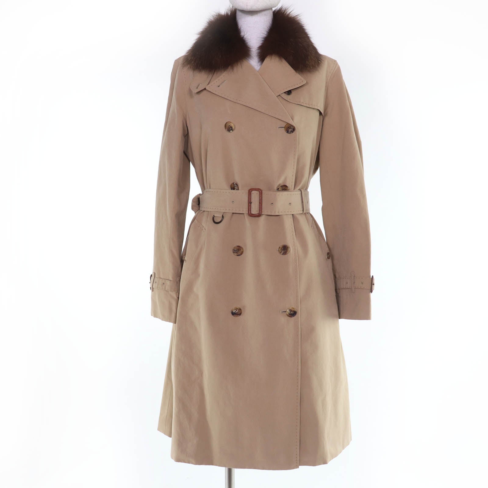 Burberry London Cotton Fox Fur Trench Coat