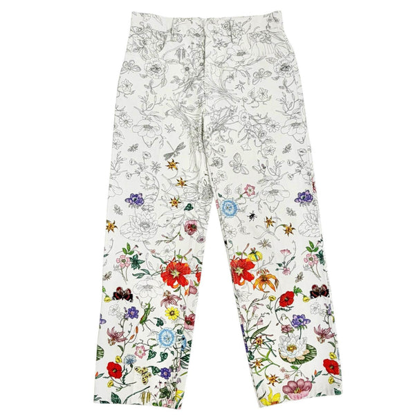 Gucci Logo Patch Floral Print Leather Trim Pants