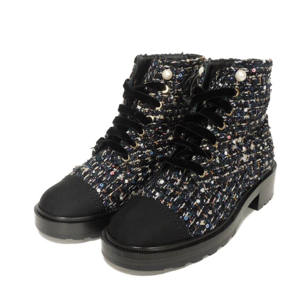 CHANEL Tweed Short Boots