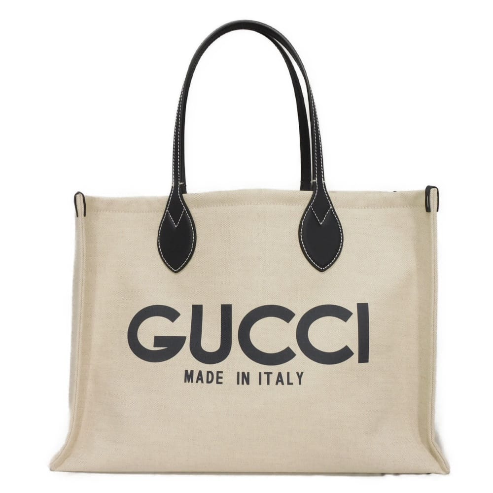 Gucci Logo Print Cotton Linen Tote Bag