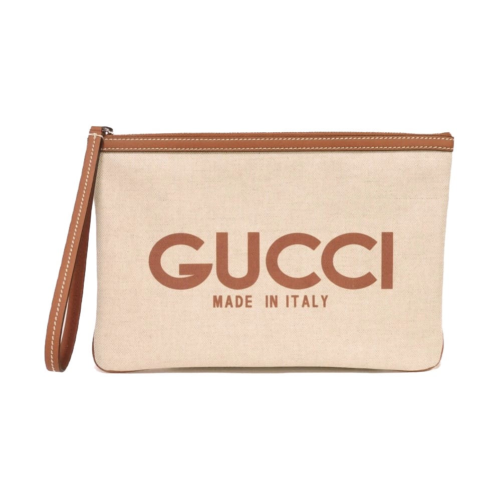 Gucci Logo Print Cotton Linen Clutch Bag