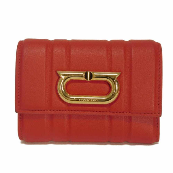 Salvatore Ferragamo Gancini Compact Wallet Calf Leather Trifold Wallet