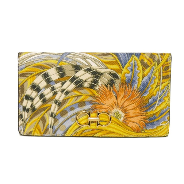 Salvatore Ferragamo Gancini Rooster Print Continental Wallet Calf Leather Long Wallet
