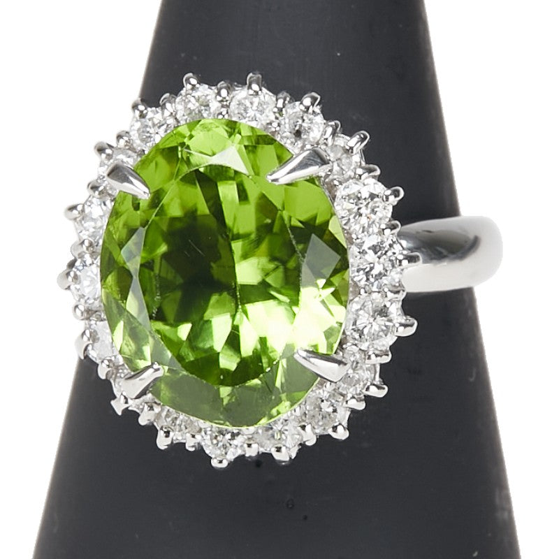 Pt900 Platinum Peridot Diamond Ring