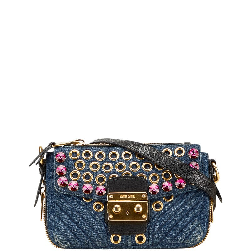 Miu Miu Denim Leather Shoulder Bag