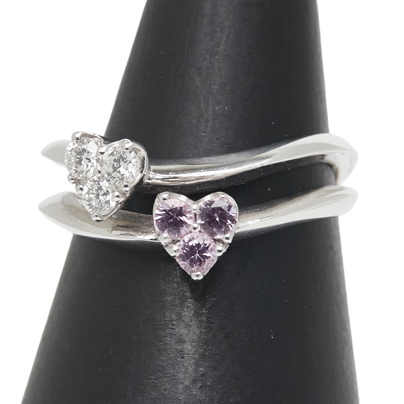 Au750 White Gold Pink Sapphire Diamond Heart Ring