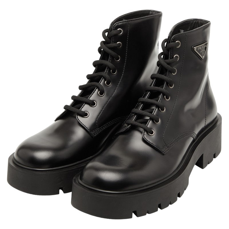 Prada Triangle Logo Plate Leather Boots