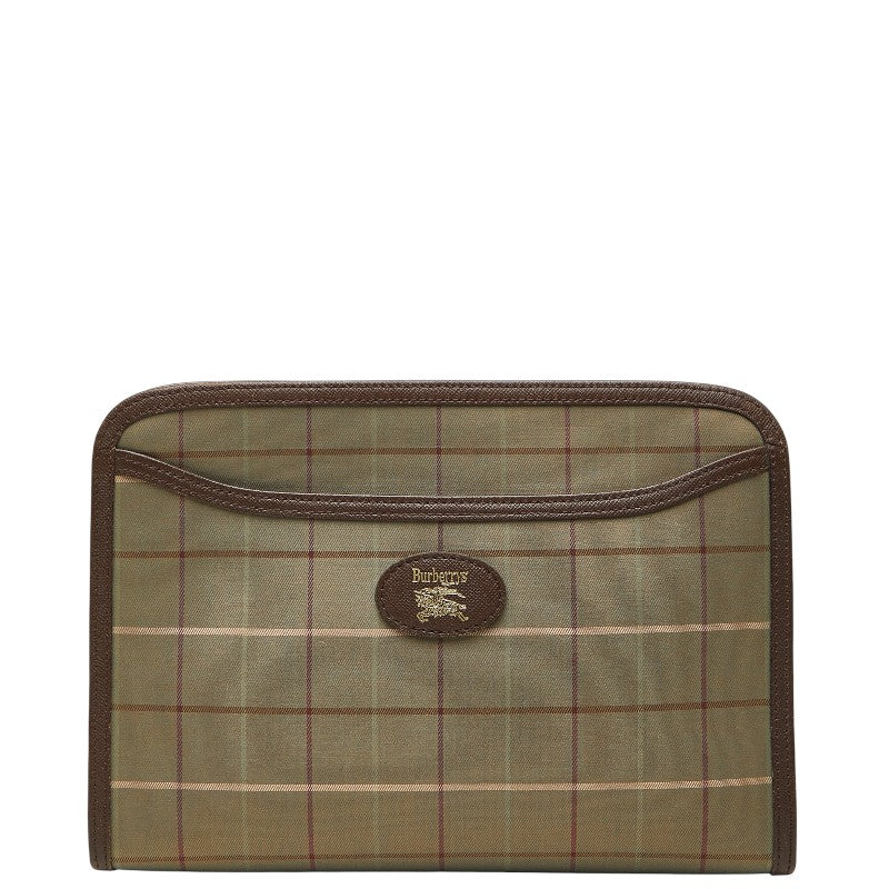 Burberry Check Canvas Leather Clutch Bag
