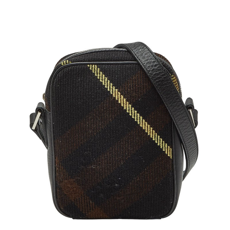 Burberry Check Leather Canvas Shoulder Bag