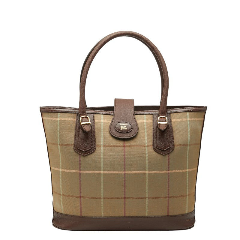 Burberry Check Canvas Leather Tote Bag