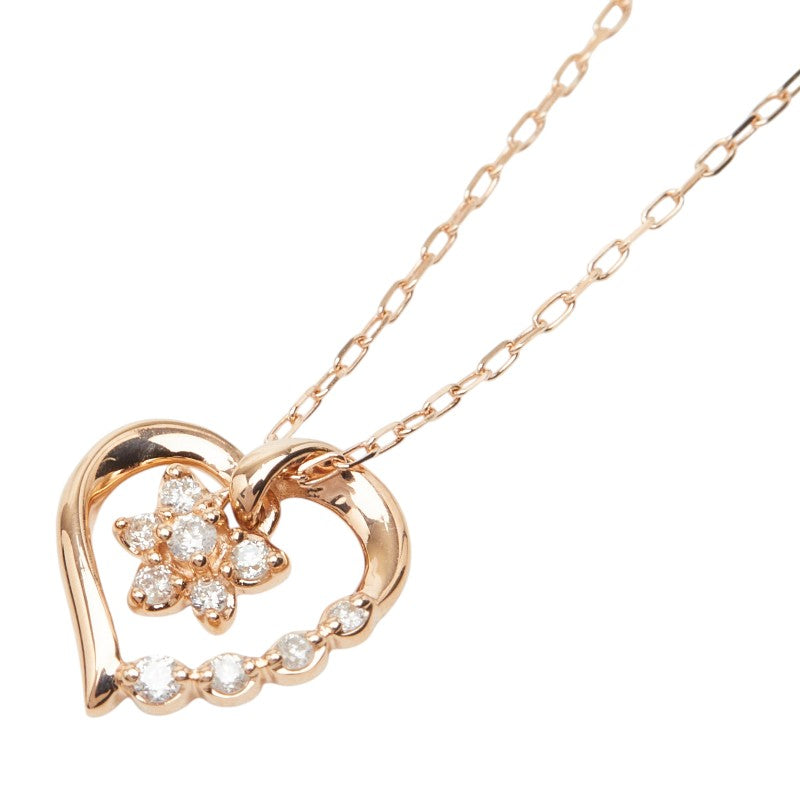 4℃ K10PG Diamond Heart Pendant Necklace
