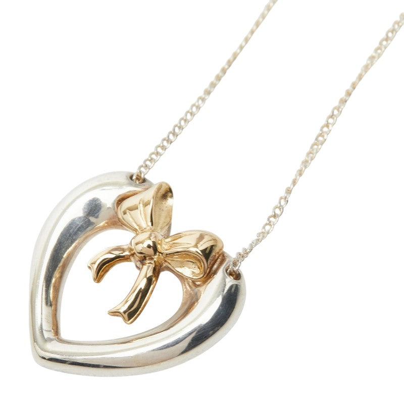 Tiffany&Co. Heart Ribbon Silver Au750 Pendant Necklace