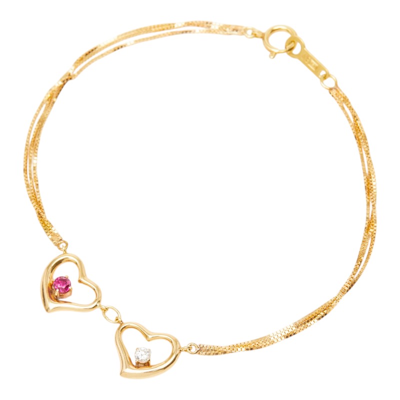 Au750 Diamond Ruby Heart Bracelet