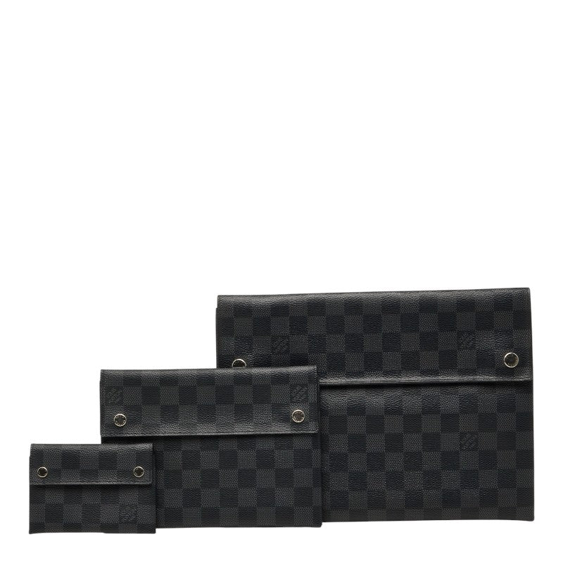 Louis Vuitton Alpha Triple Pouch Damier Graphite Leather Clutch Bag