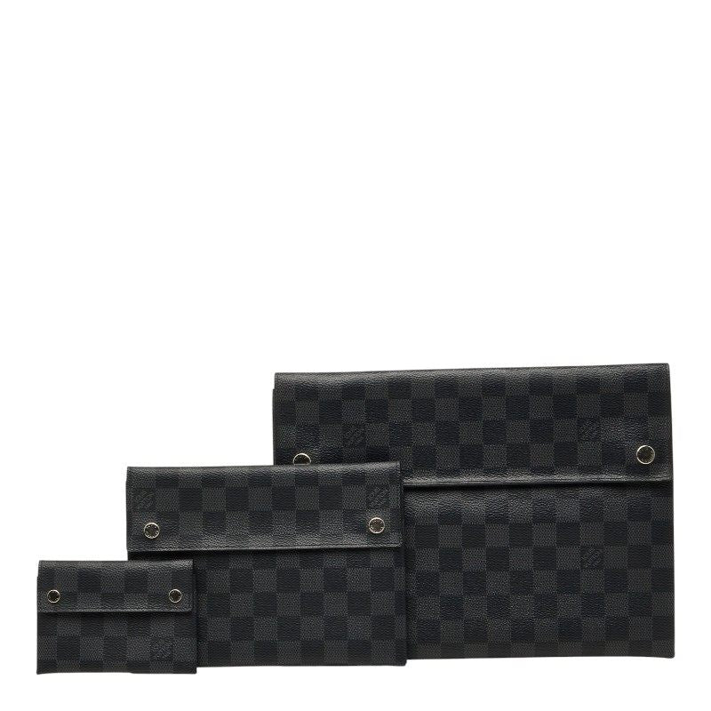Louis Vuitton Alpha Triple Pouch Damier Graphite Leather Clutch Bag