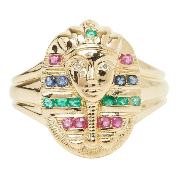 Au750 Diamond Emerald Ruby Sapphire Tutankhamun Ring