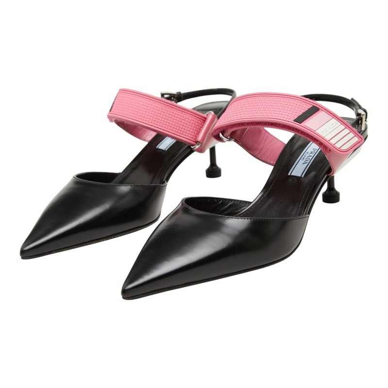 Prada Leather Pointed Toe Slingback Pumps