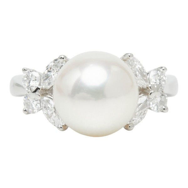 Pt900 White South Sea Pearl Diamond Ring