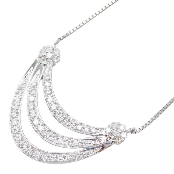 Pt900 Pt850 Platinum Diamond Triple Crescent Moon Pendant Necklace