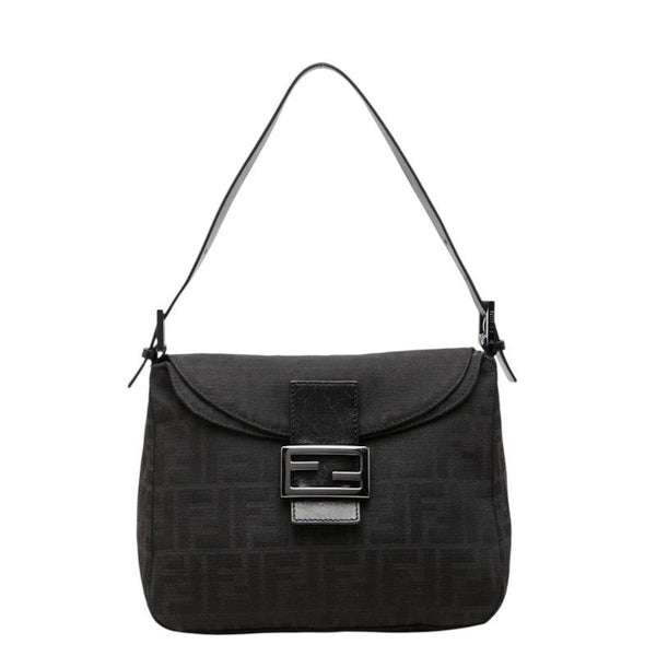 Fendi Zucchino Mamma Baguette Canvas Leather Shoulder Bag