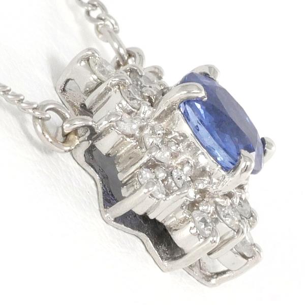 Platinum PT900 & PT850 Sapphire Diamond Necklace, 0.59ct Sapphire, 0.26ct Diamond, Total Weight Approx 3.7g, Approx 42cm