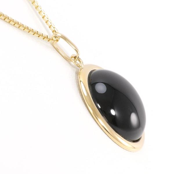 18K Yellow Gold Necklace with Onyx, Approximately 44cm, Ladies Necklace in Gold Color, 6.2g Total Weight - Used