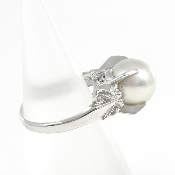 Platinum PT900 Ring with Approx. 10mm Pearl, Size 9, Ladies Ring in Silver Color, 6.6g Total Weight - Used