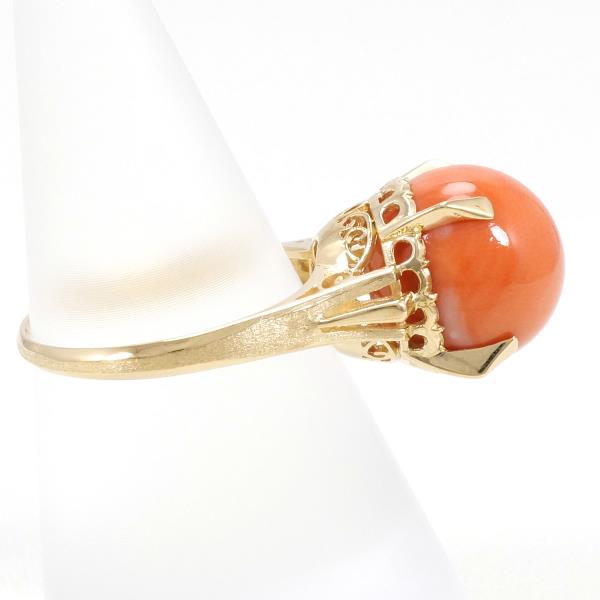 Ladies' 18K Yellow Gold Coral Ring, Size 14.5, Approx. Weight 5.6g