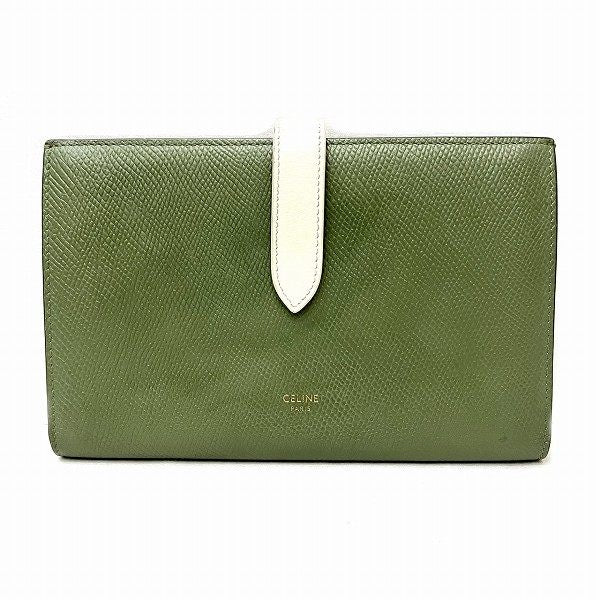 CELINE Large Strap Wallet Grained Calfskin Long Bifold Wallet