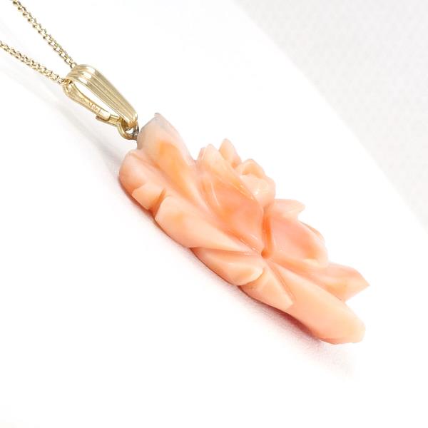 Flower Motif Necklace in K14 Yellow Gold & Pink Coral - Women's Preowned