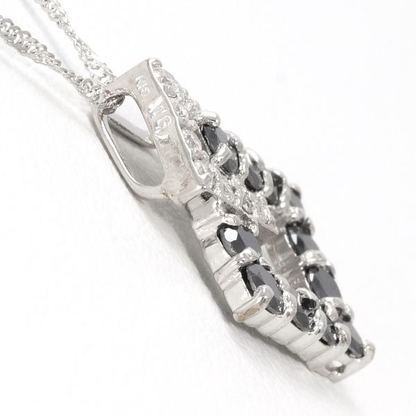 K18 18ct White Gold Necklace with Black Diamond & Diamond total 0.58ct, Weight 2.0g, Length 40cm, Women's Silver