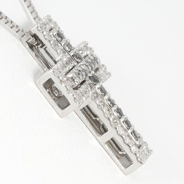 K14 14ct White Gold Necklace with Black Diamond 0.19ct & Diamond 0.28ct, Weight 3.2g, Length 40cm, Women's Silver