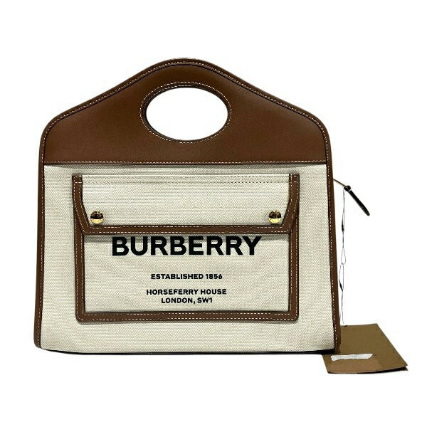 Burberry Pocket Bag Cotton Canvas Leather Handbag